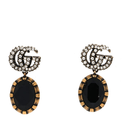 Gucci Crystal Double G Earrings Black Aged Gold 1 of 4