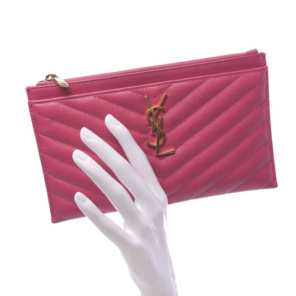 Saint Laurent Grain De Poudre Chevron Monogram Bill Pouch Bright Pink 2 of 9