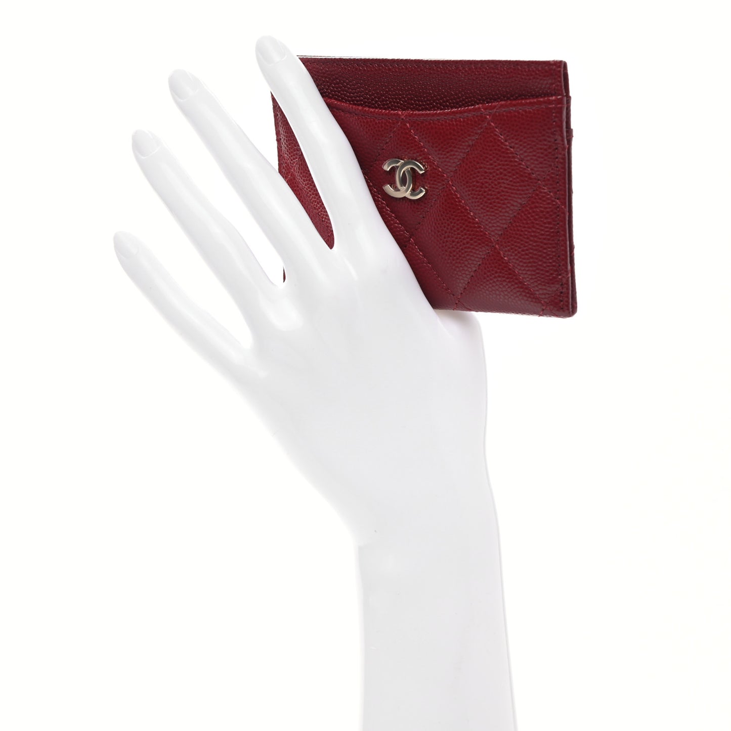 Caviar Quilted Card Holder Burgundy
