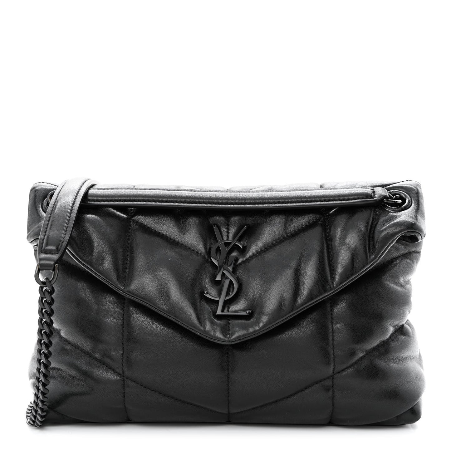 Lambskin Quilted Monogram Monochrome Small Loulou Puffer Chain Satchel Black