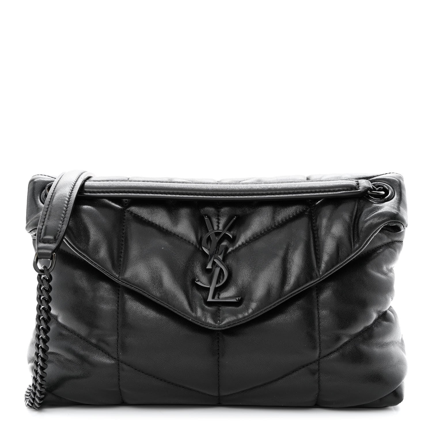 Saint Laurent Lambskin Quilted Monogram Monochrome Small Loulou Puffer Chain Satchel Black 1 of 10