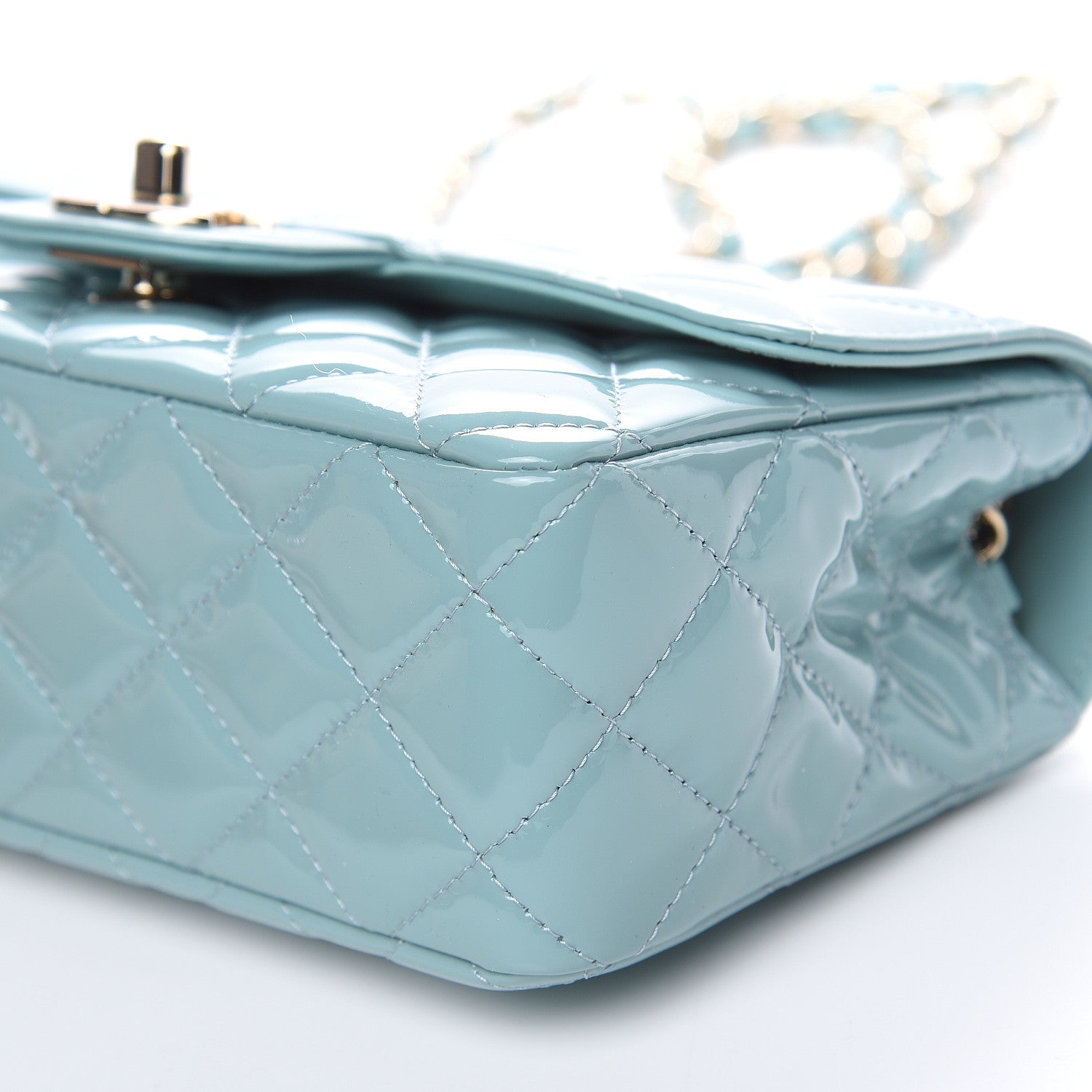Chanel Patent Calfskin Quilted Mini Rectangular Flap Light Blue 9 of 10