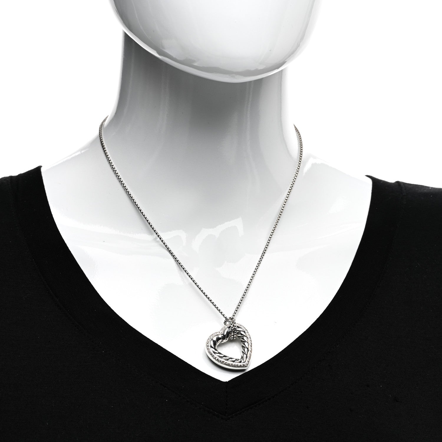 David Yurman Sterling Silver Diamond Large Open Heart Cable Necklace 2 of 4