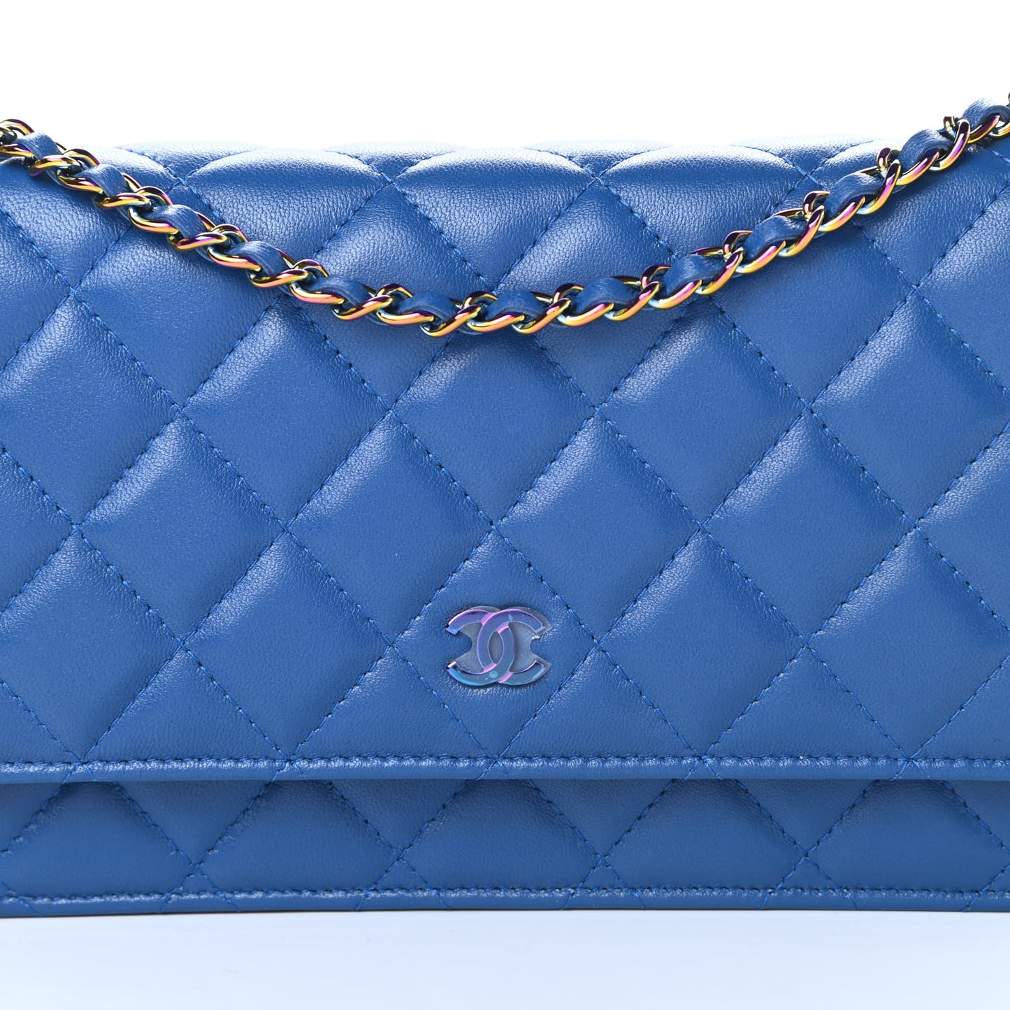 Lambskin Quilted Wallet On Chain WOC Dark Blue Pink