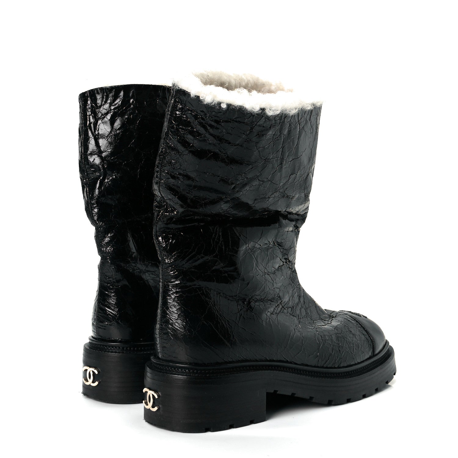 Chanel Lambskin Shearling Short Boots 38 Black 4 of 8