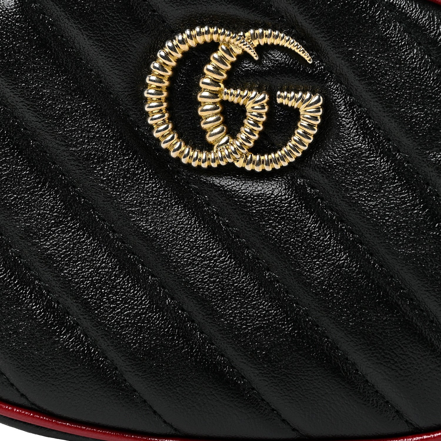 Gucci Azalea Calfskin Matelasse Diagonal Torchon GG Marmont Belt Bag 75 30 Black Romantic Cerise 9 of 12
