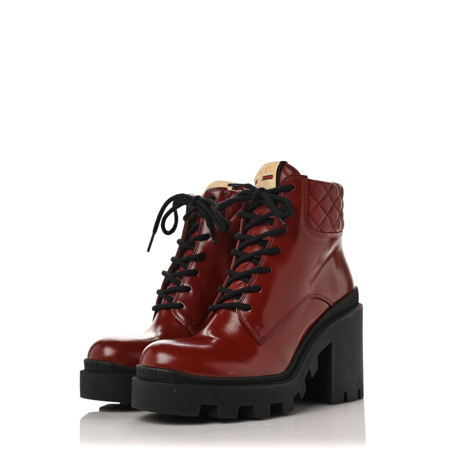 Gucci Magnum Calfskin Nappa Quilted Lace Up Ankle Boots 36 Garnet Red 3 of 8