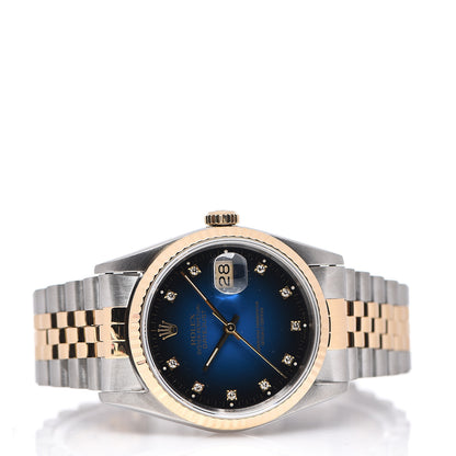 Rolex Stainless Steel 18K Yellow Gold Diamond 36mm Oyster Perpetual Datejust Watch Blue 16233 2 of 4