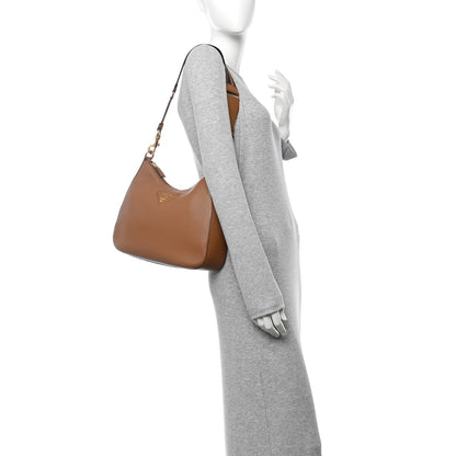 Prada Vitello Daino Soft Large Zippered Messenger Hobo Caramel 2 of 12