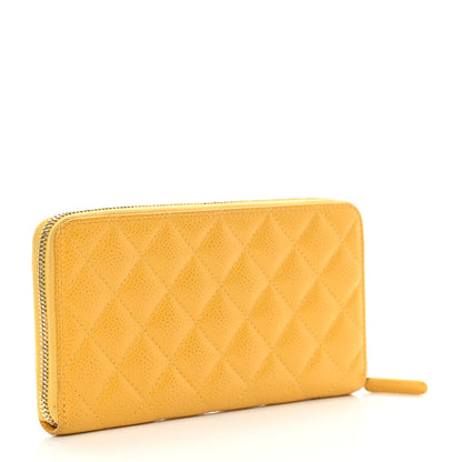 Chanel Caviar Quilted Large Gusset Zip Around Wallet Yellow 3 of 12
