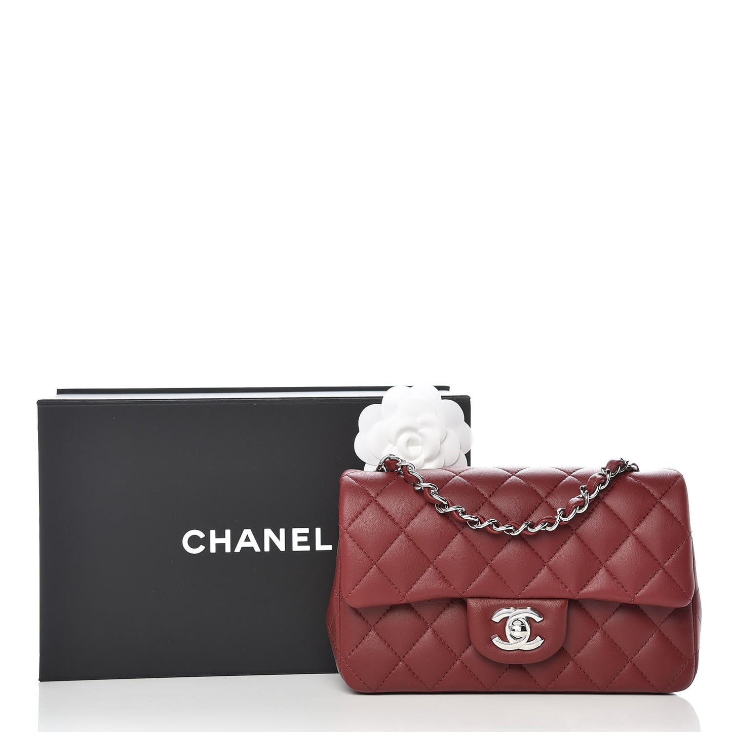 Lambskin Quilted Mini Rectangular Flap Burgundy