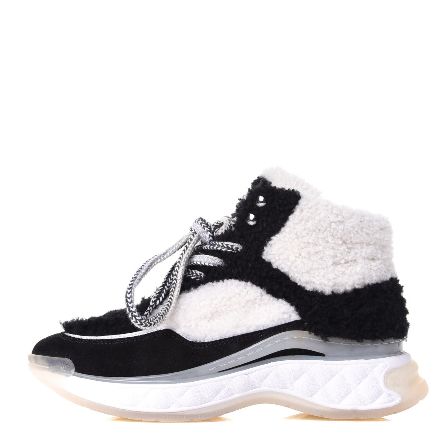 Shearling Suede CC High Top Sneakers 36 Black White