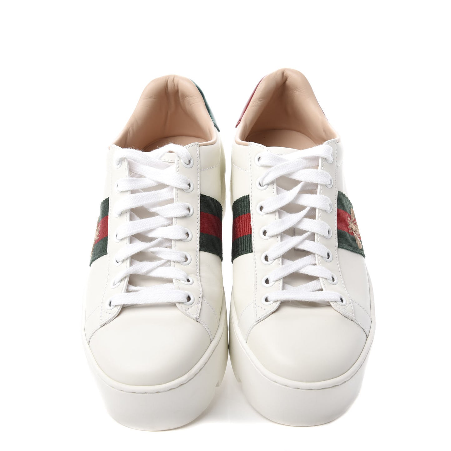 Calfskin Web Bee Embroidered Womens Ace Platform Sneakers 37.5 White
