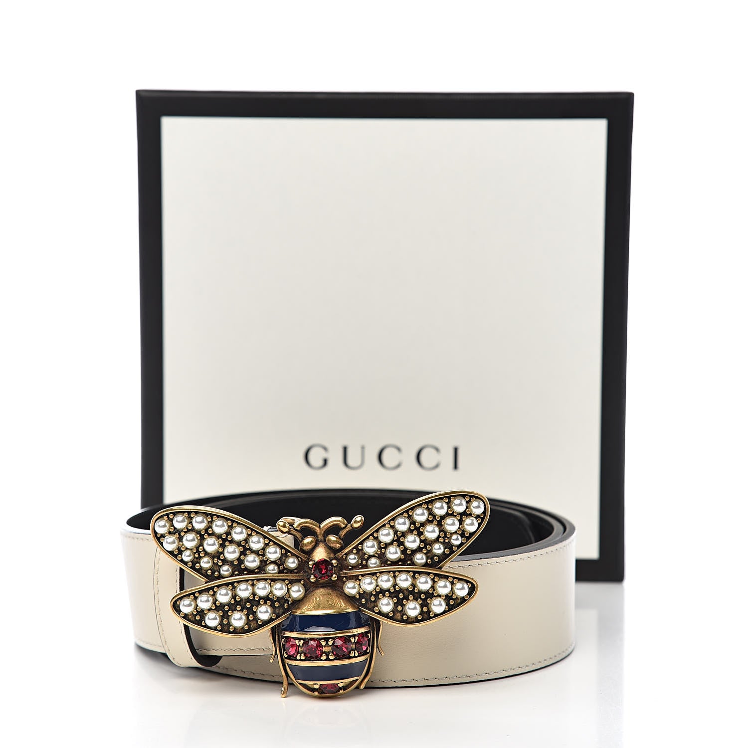 Gucci Calfskin Queen Margaret Bee Belt 105 42 White 7 of 7