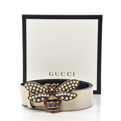 Gucci Calfskin Queen Margaret Bee Belt 105 42 White 7 of 7