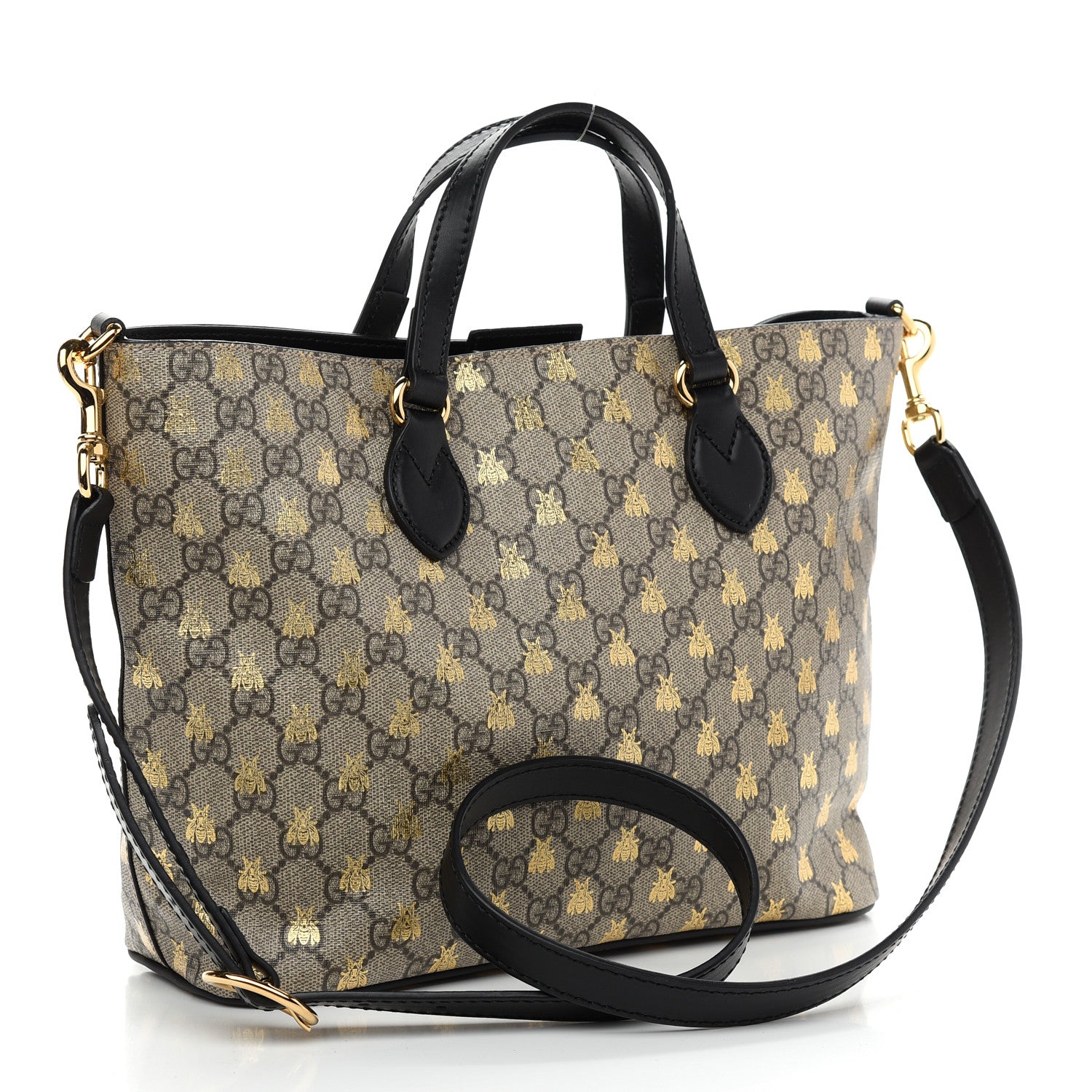 Gucci Soft GG Supreme Monogram Bees Small Crossbody Tote Beige Oro Black 3 of 9