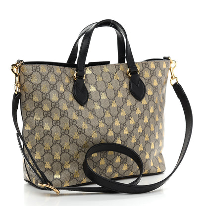 Gucci Soft GG Supreme Monogram Bees Small Crossbody Tote Beige Oro Black 3 of 9