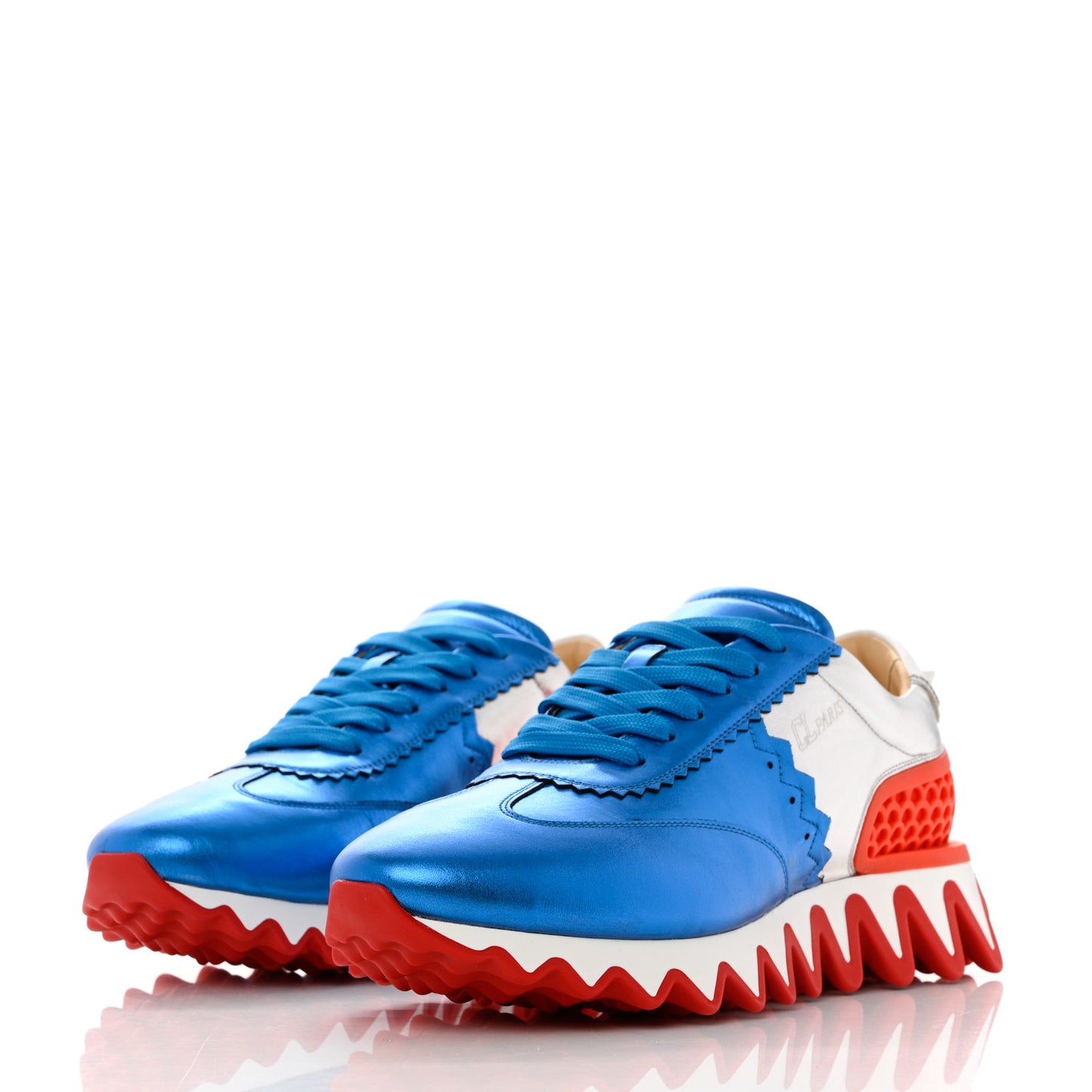 Laminated Nappa Neoprene Calfskin Mens Loubishark Sneakers 44 Multicolor