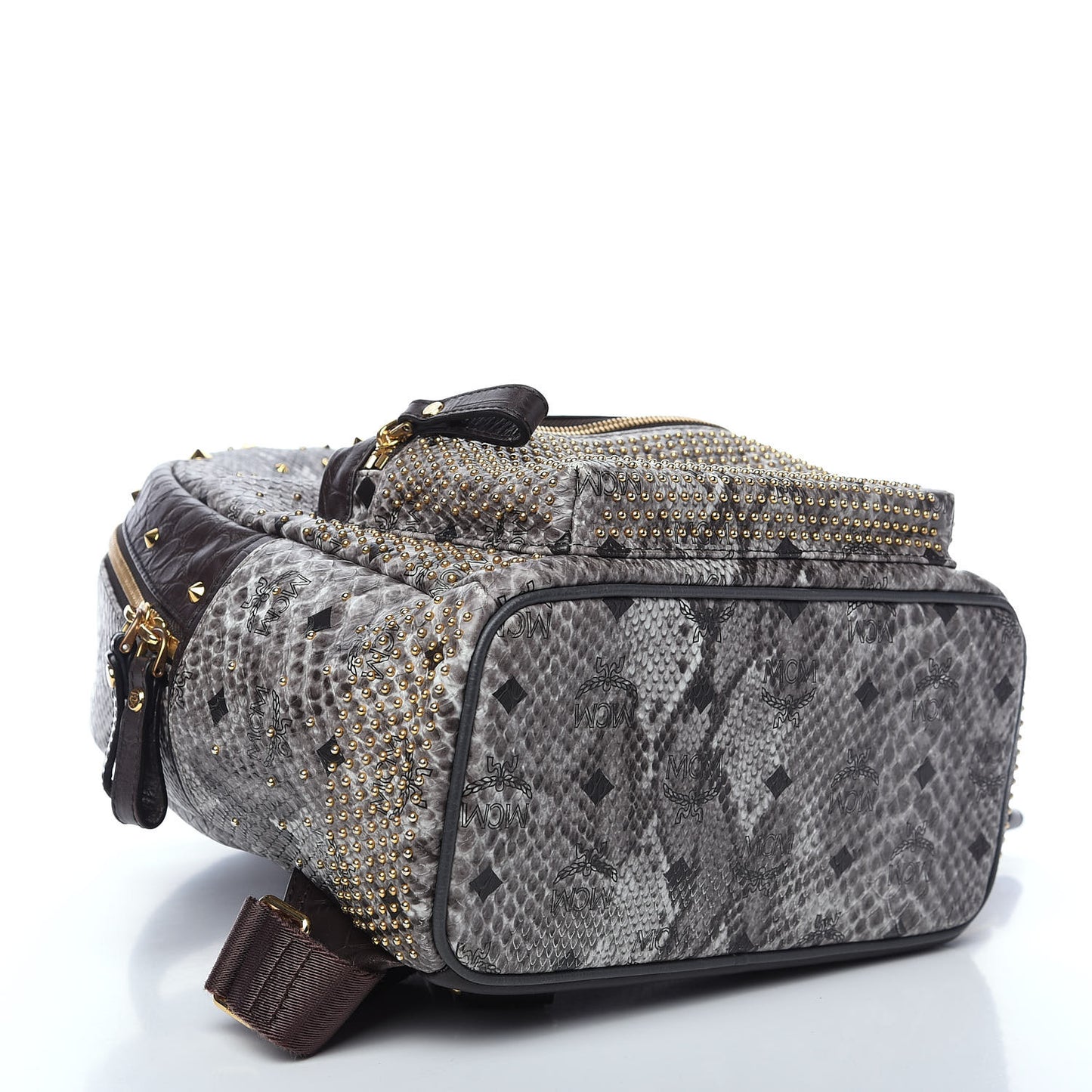 Visetos Snakeskin Printed Studded Small Stark Backpack Light Grey
