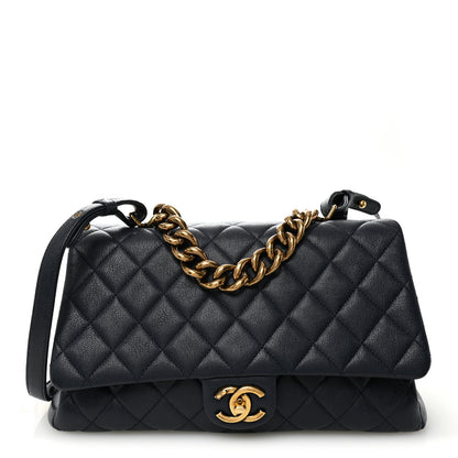 Chanel Shiny Sheepskin Quilted Large Trapezio Flap Navy 1 of 10
