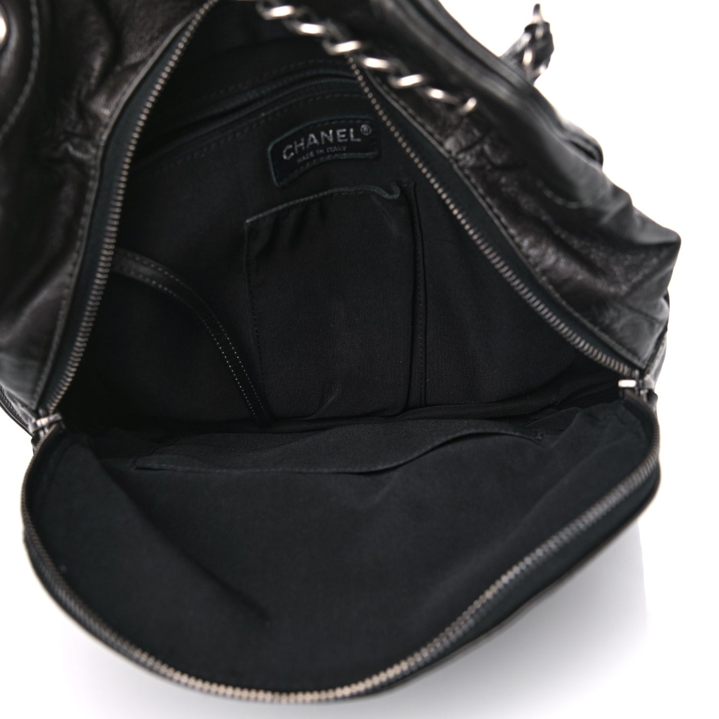 Metallic Lambskin Quilted Drawstring Backpack Dark Grey
