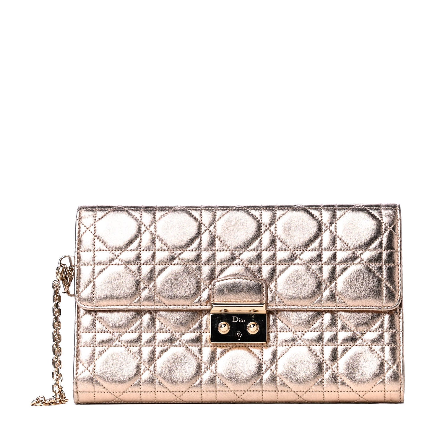 Metallic Lambskin Cannage Wristlet Clutch Gold