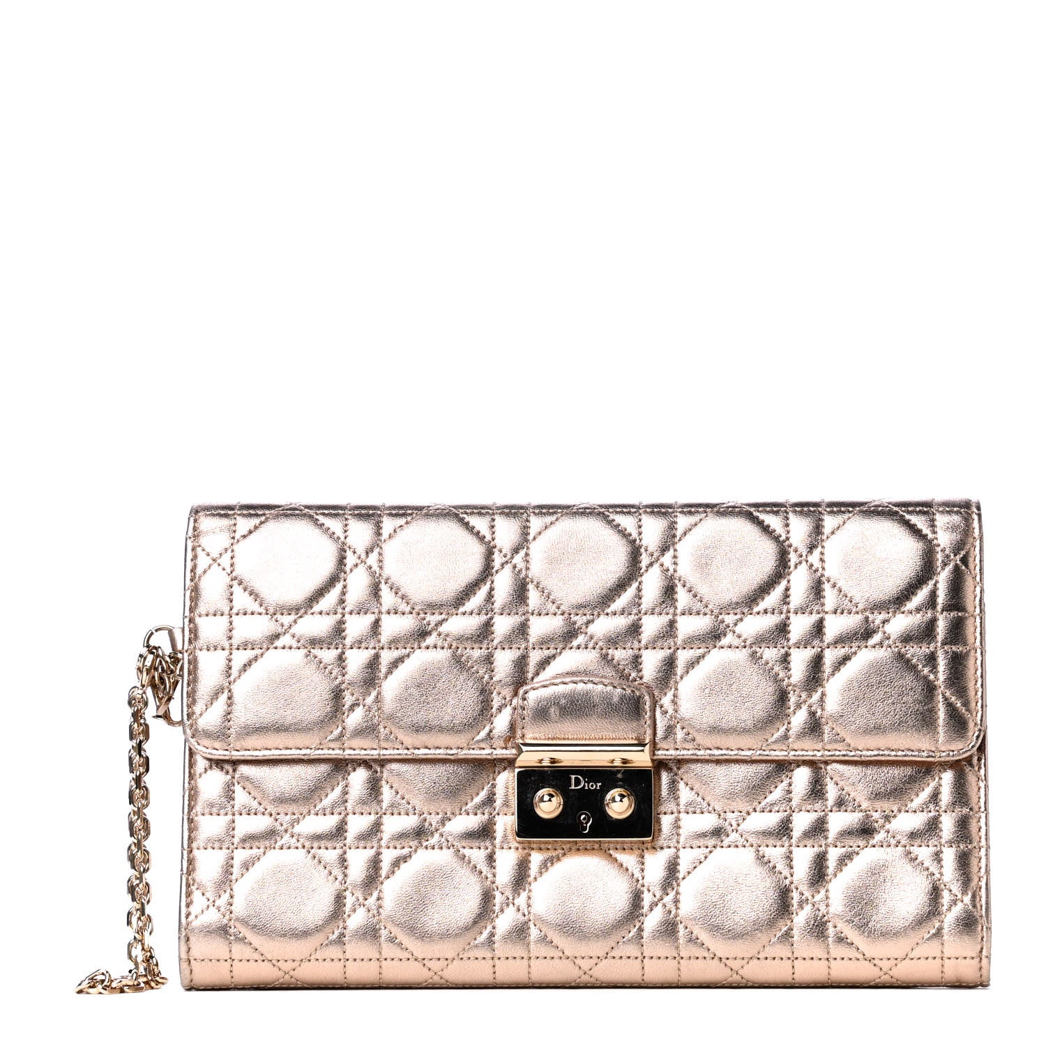 Christian Dior Metallic Lambskin Cannage Wristlet Clutch Gold 1 of 7