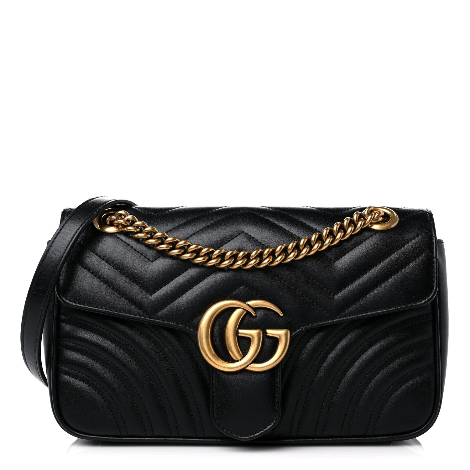 Gucci Calfskin Matelasse Small GG Marmont Shoulder Bag Black 1 of 10