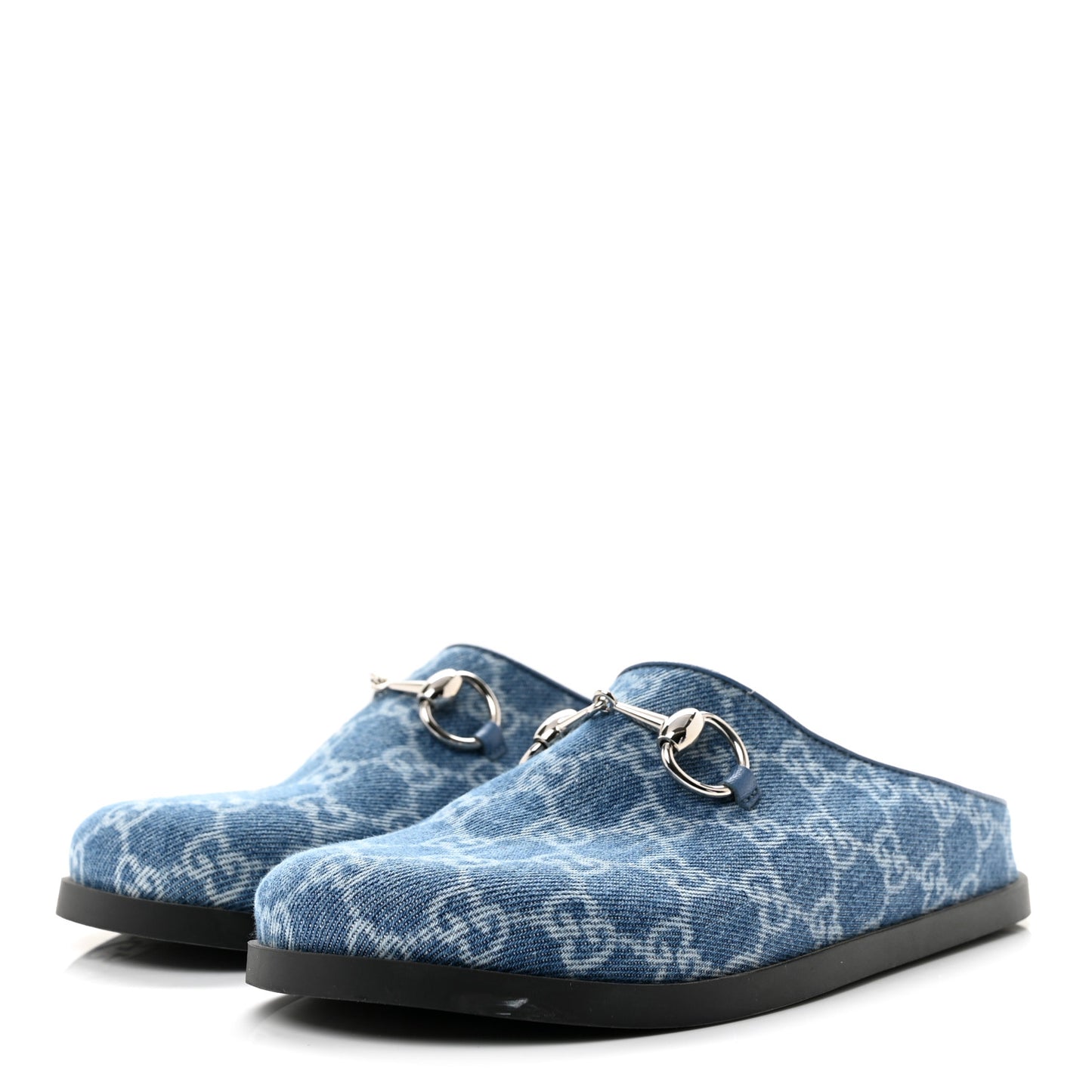New Denim GG Monogram Granada Kid Womens Horsebit Mules 35 Blue