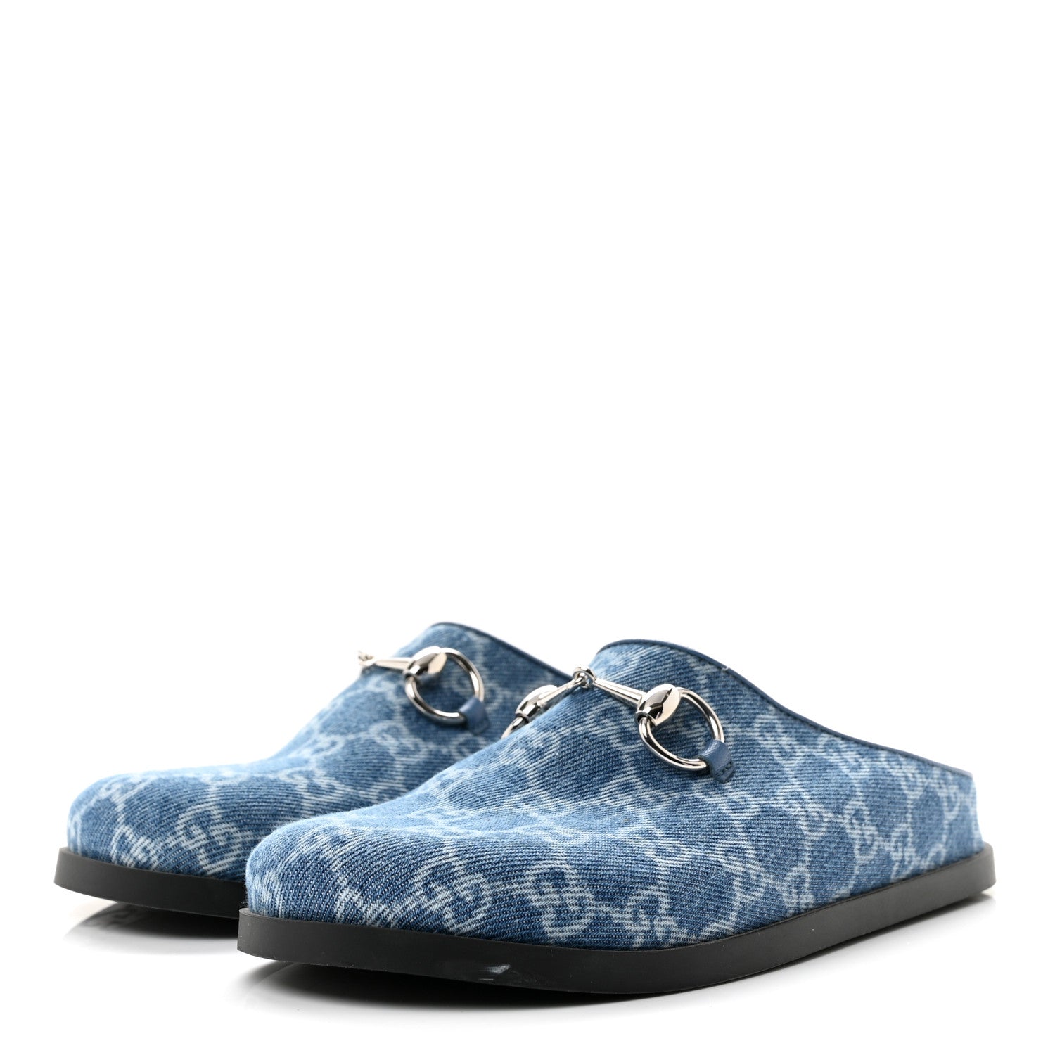 Gucci New Denim GG Monogram Granada Kid Womens Horsebit Mules 35 Blue 4 of 9