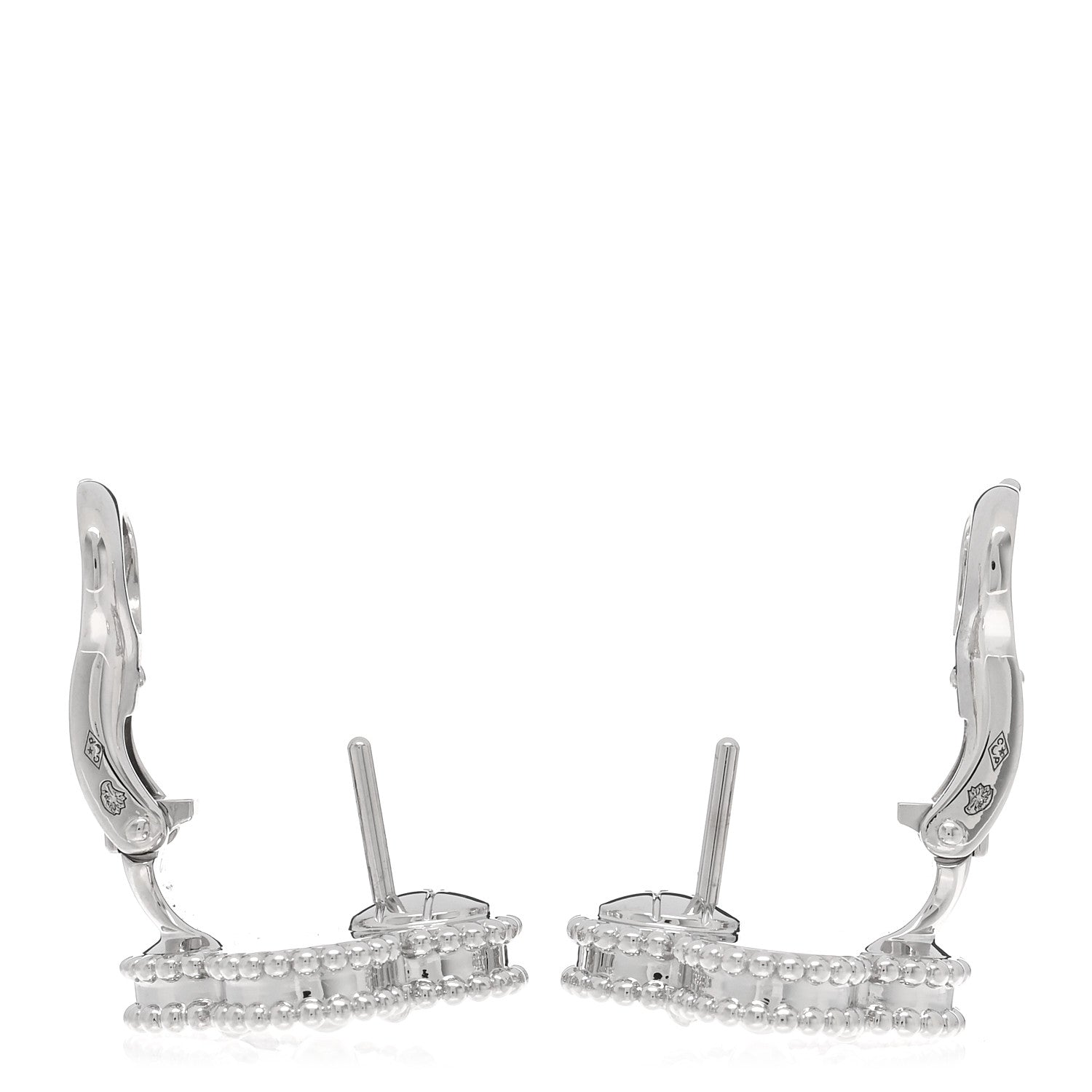 Van Cleef & Arpels 18K White Gold Guilloche Vintage Alhambra Earrings 3 of 5
