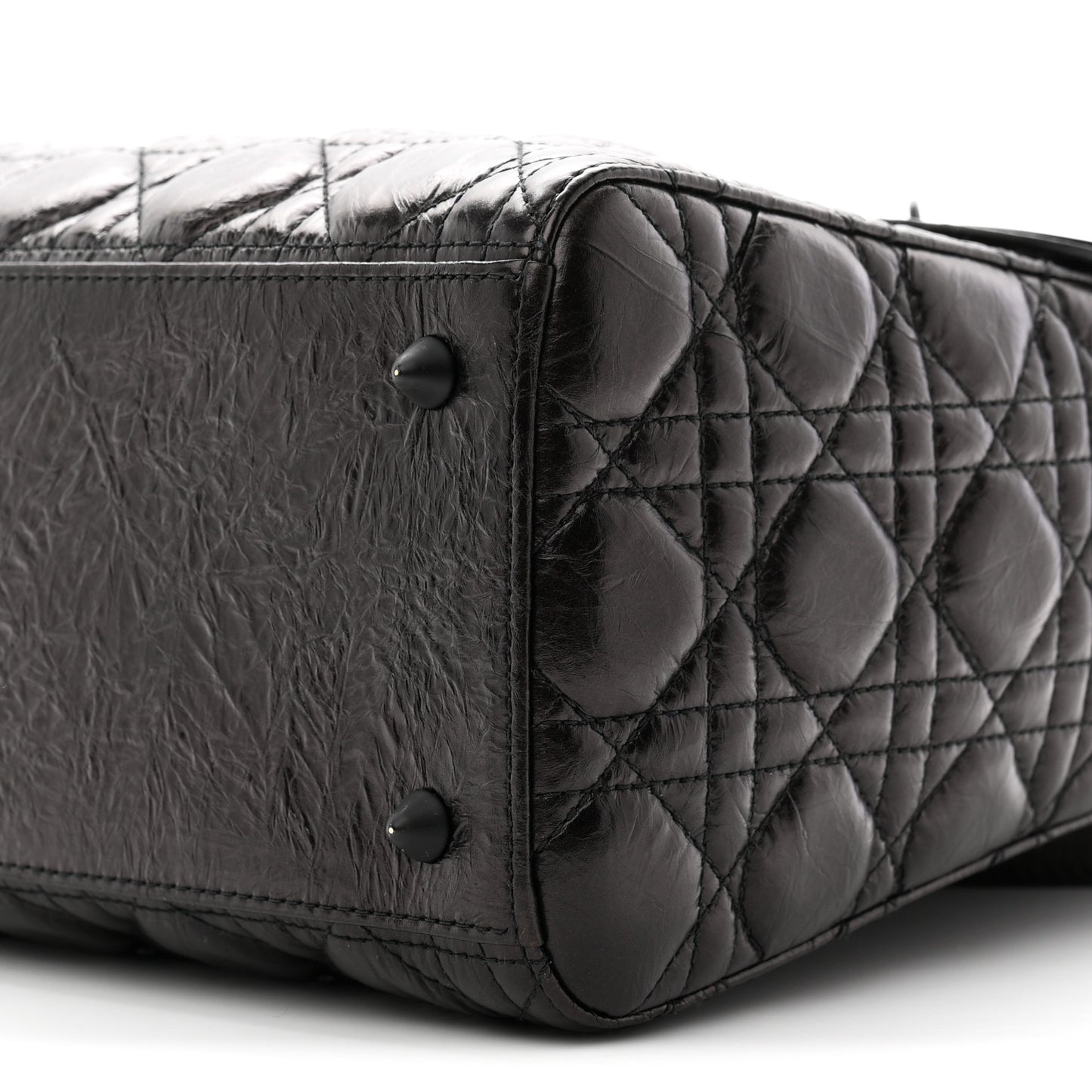 Crinkled Calfskin Cannage Medium Lady Dior Black