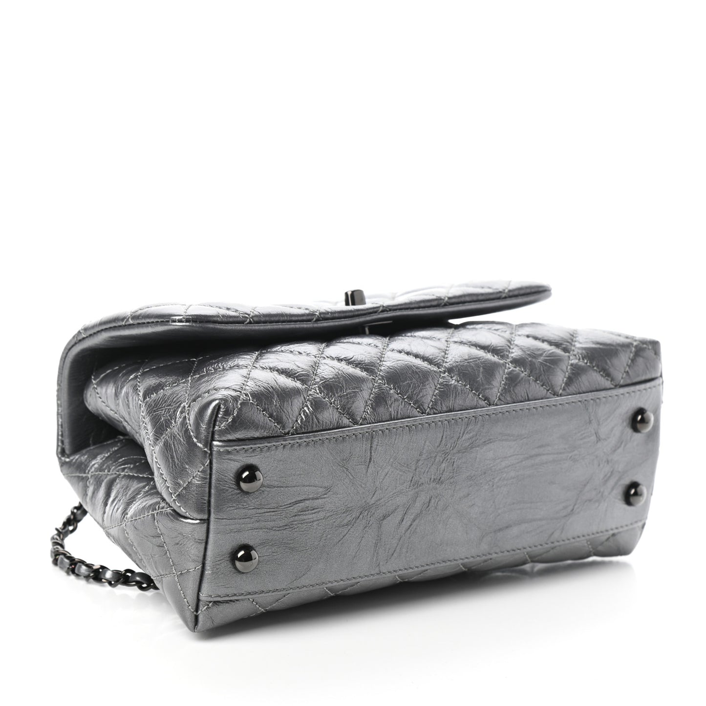 Aged Calfskin Quilted Mini Coco Handle Flap Charcoal