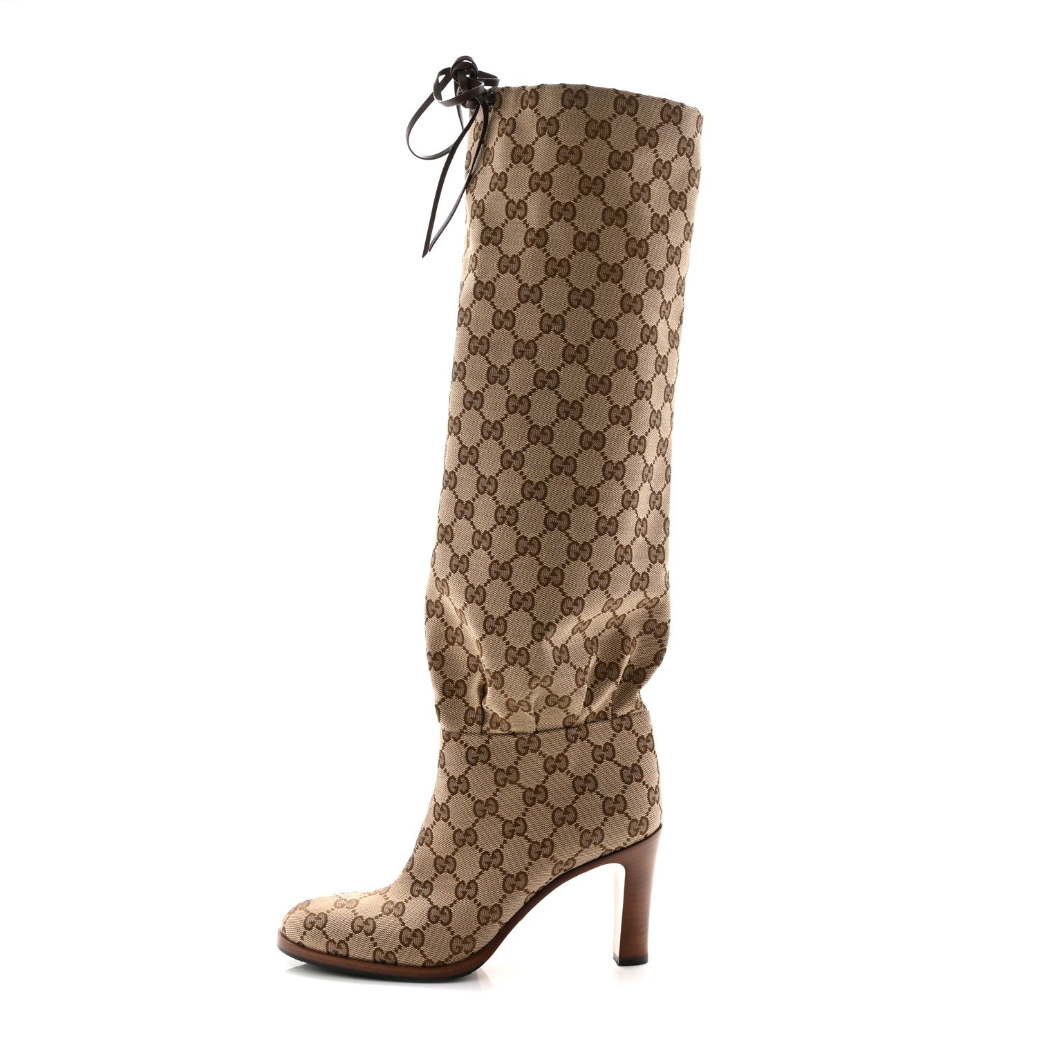 Gucci Monogram Malaga Kid Lisa Mid Heel Boots 37 Beige Ebony 1 of 10