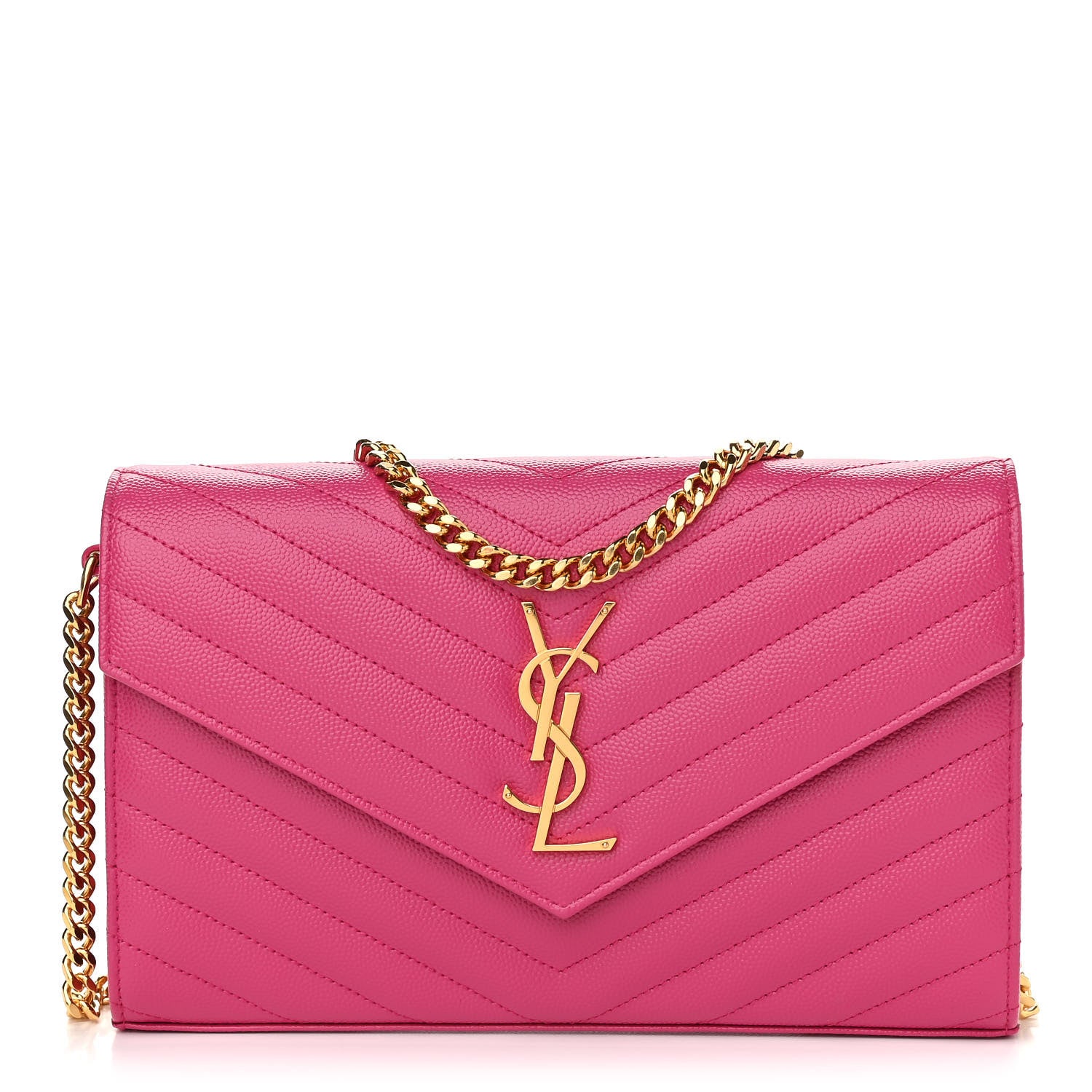 Saint Laurent Grain De Poudre Matelasse Chevron Monogram Chain Wallet Bubblegum 1 of 10