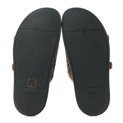 Fendi Fabric Jacquard Nappa FF Womens Fendi Feel Buckled Slide Sandals 35.5 Tobacco Black Miele Scuro 39 5 of 10