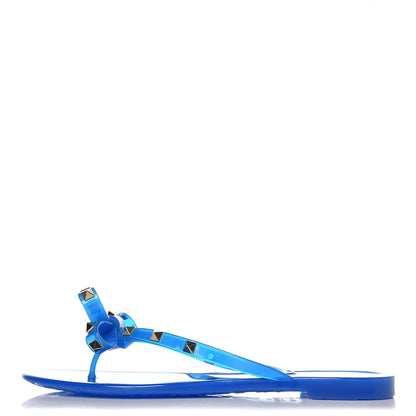 Valentino Garavani PVC Jelly Rockstud Bow Thong Sandals 40 Blue Fluo 1 of 8