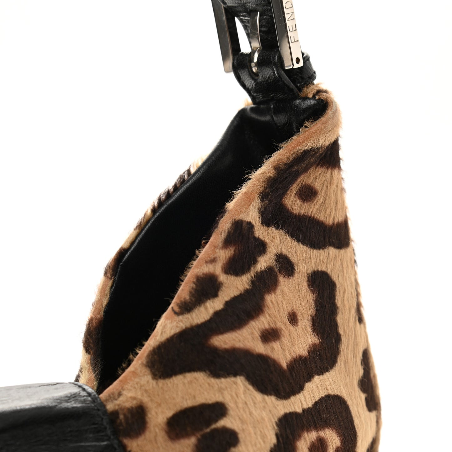 Calf Hair Leopard Print Shoulder Bag Brown Black