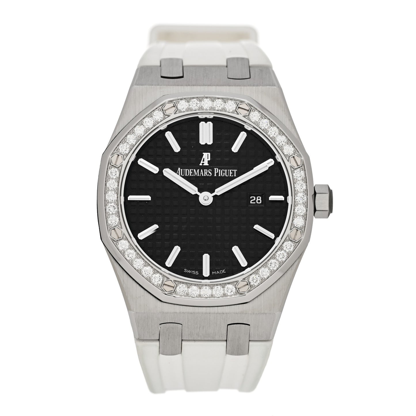 Stainless Steel Rubber Diamond Bezel 33mm Royal Oak Quartz Watch Black 67651ST.ZZ.D002CR.01
