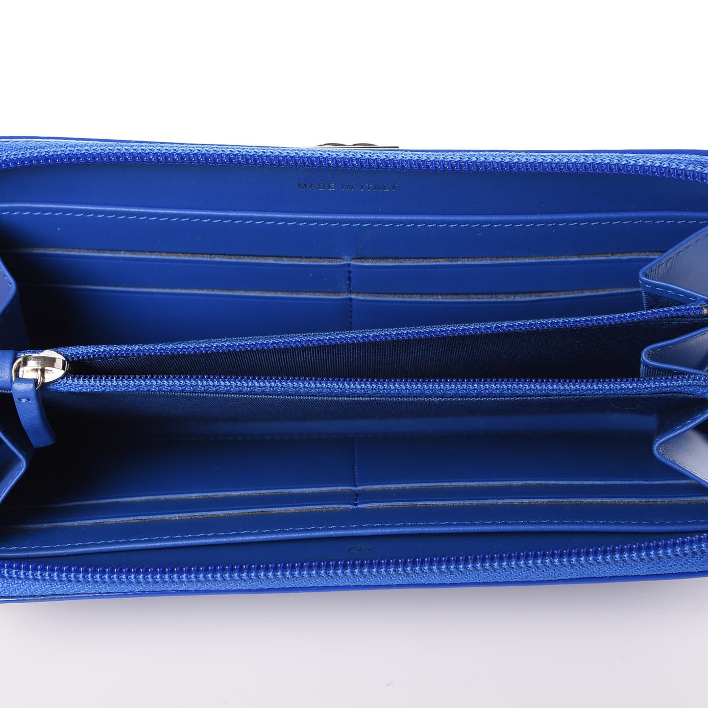 Patent Quilted Boy Zip Around Wallet Blue
