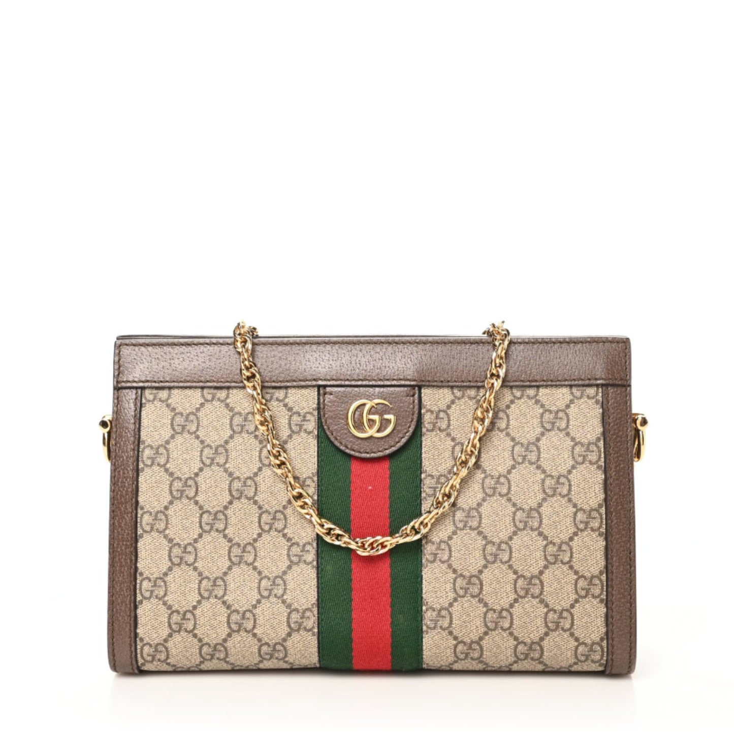 GG Supreme Monogram Web Small Ophidia Chain Shoulder Bag Brown