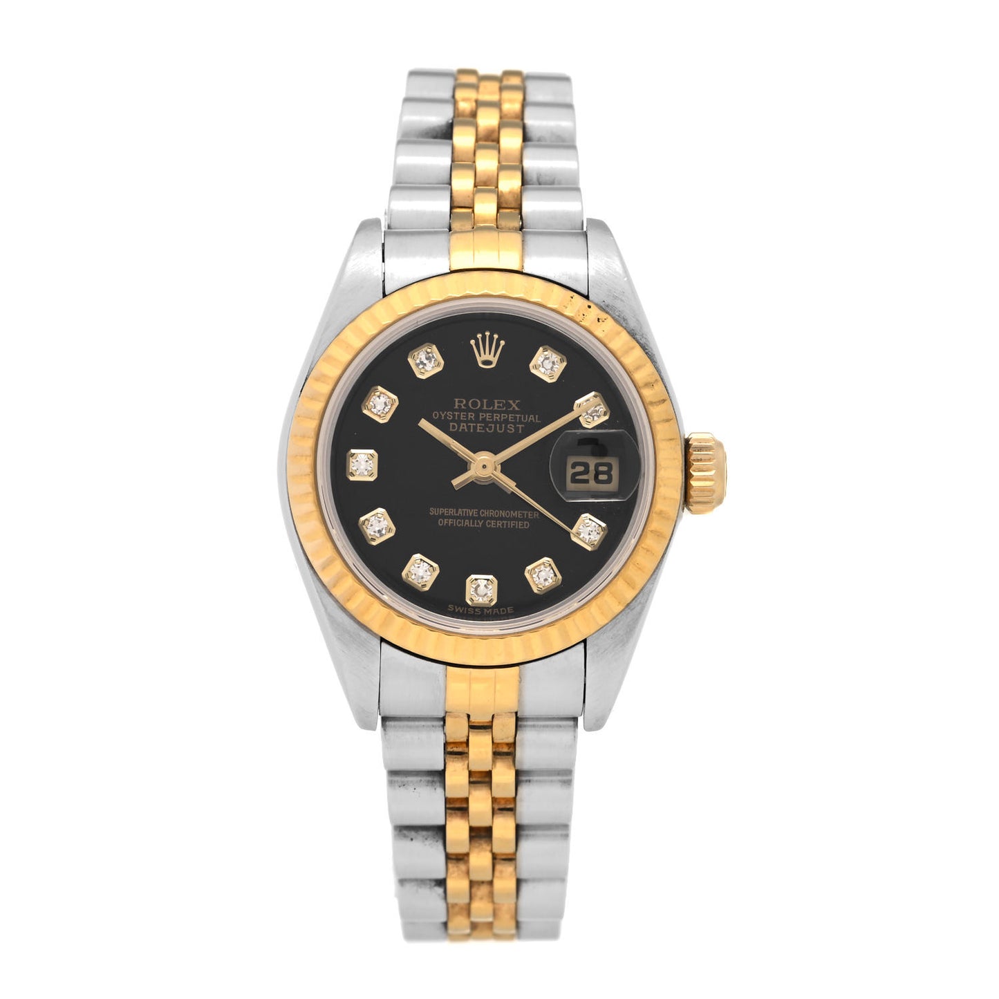 Stainless Steel 18K Yellow Gold Diamond 26mm Oyster Perpetual Datejust Watch Black 79173