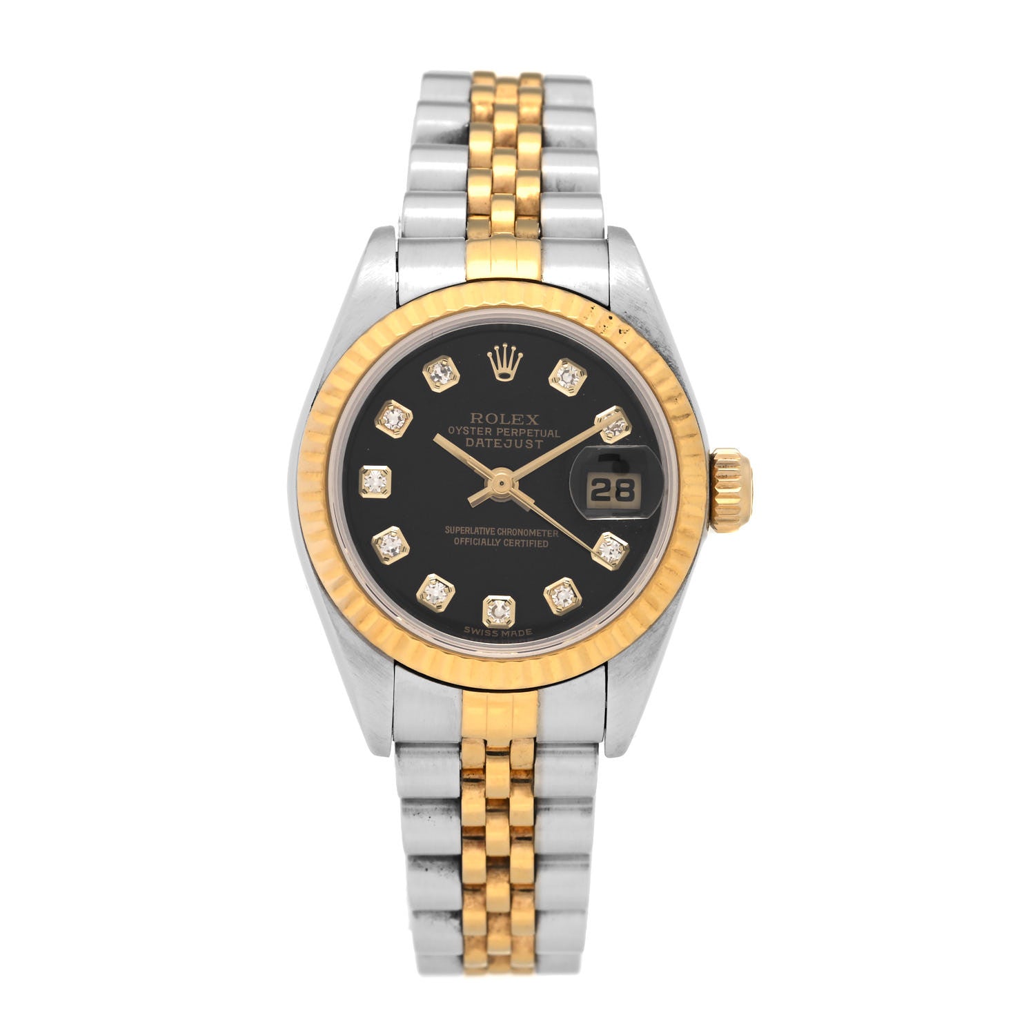 Rolex Stainless Steel 18K Yellow Gold Diamond 26mm Oyster Perpetual Datejust Watch Black 79173 1 of 4