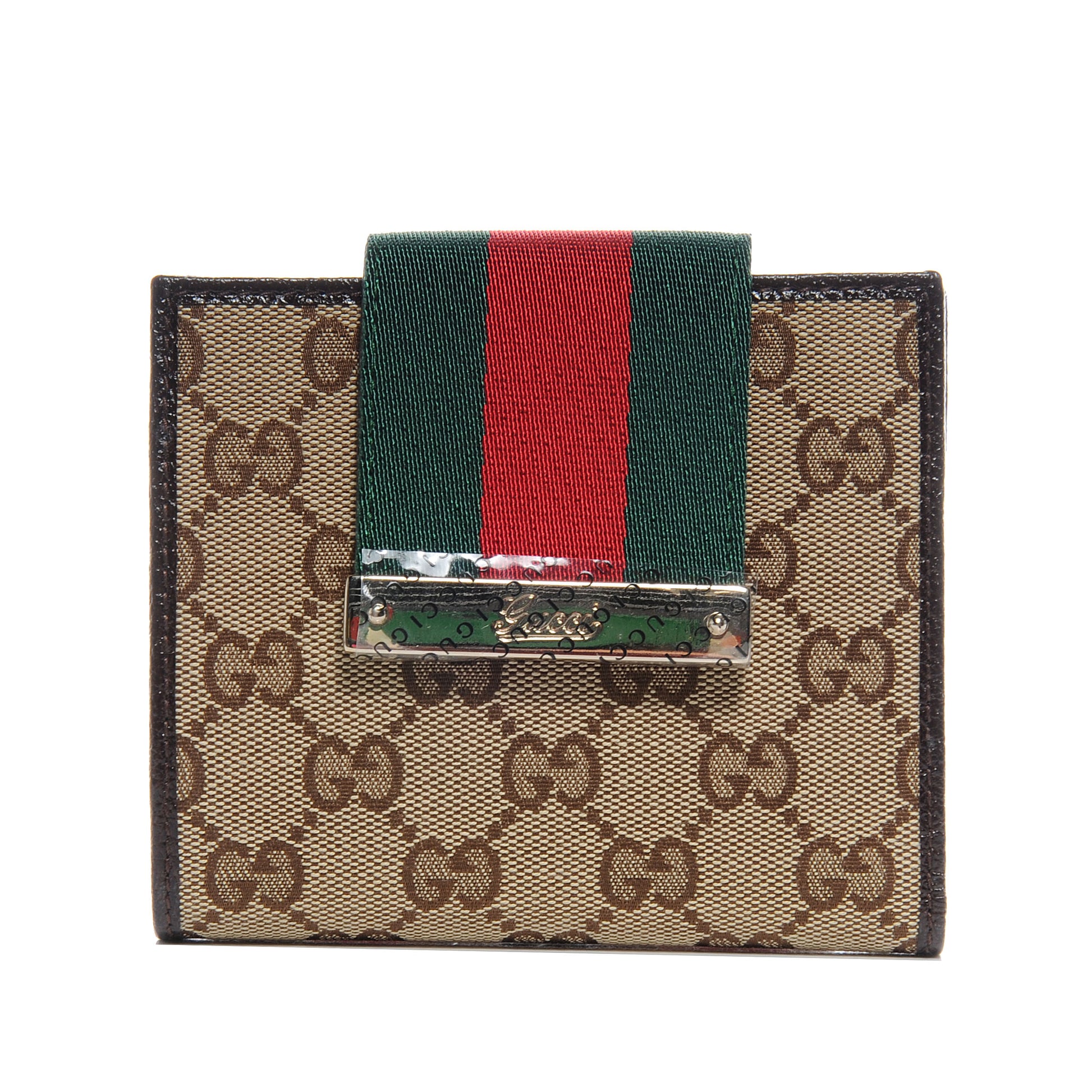 Gucci Monogram Web Ladies Web French Wallet Brown 1 of 8