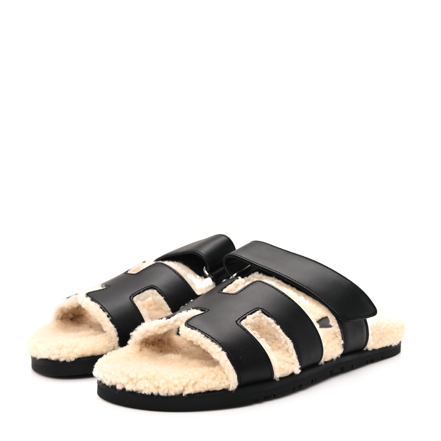 Calfskin Woolskin Womens Chypre Sandals 38 Black Ecru