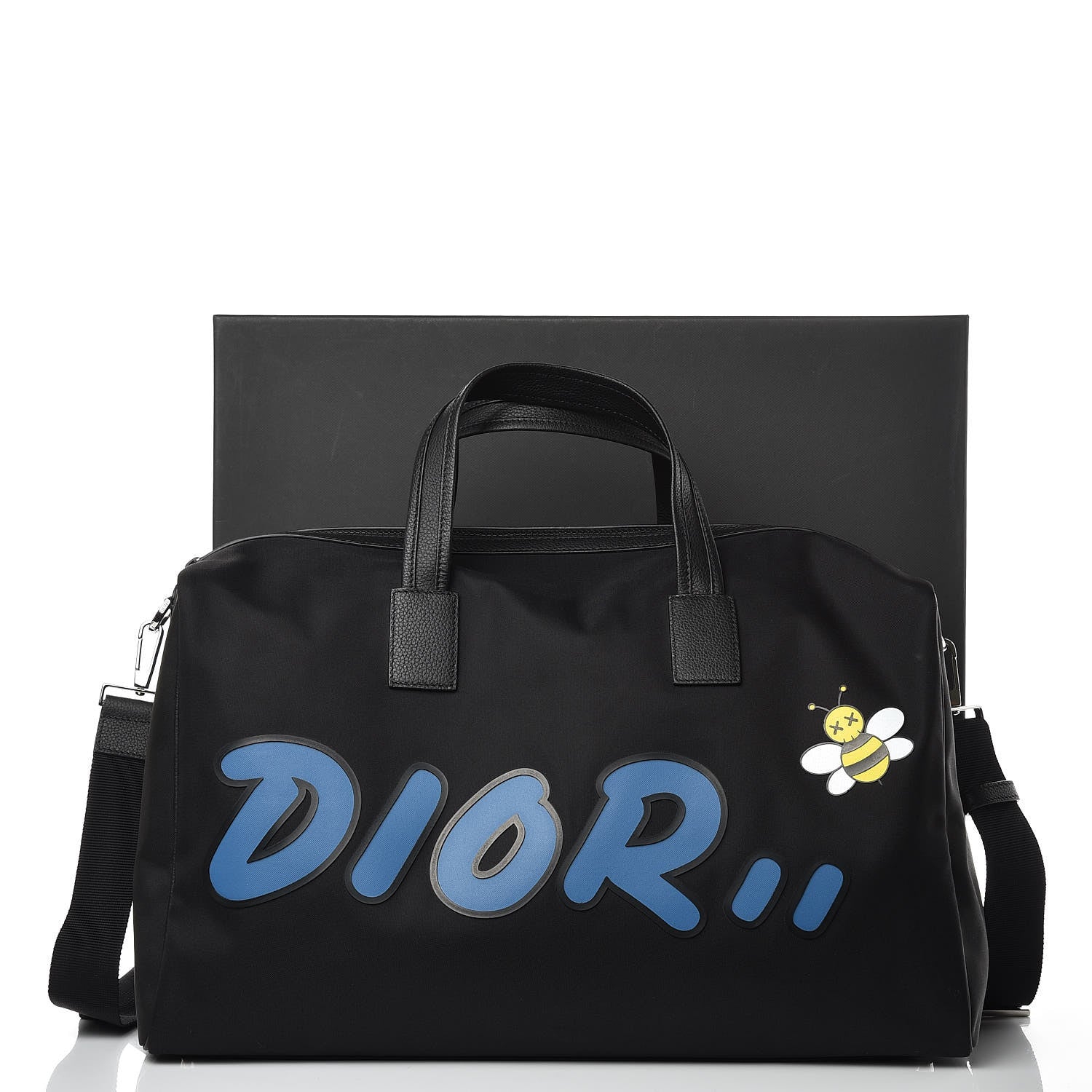 Christian Dior X KAWS Nylon Calfskin Logo Bee Duffle Black 9 of 9