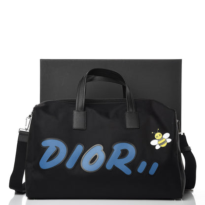Christian Dior X KAWS Nylon Calfskin Logo Bee Duffle Black 9 of 9