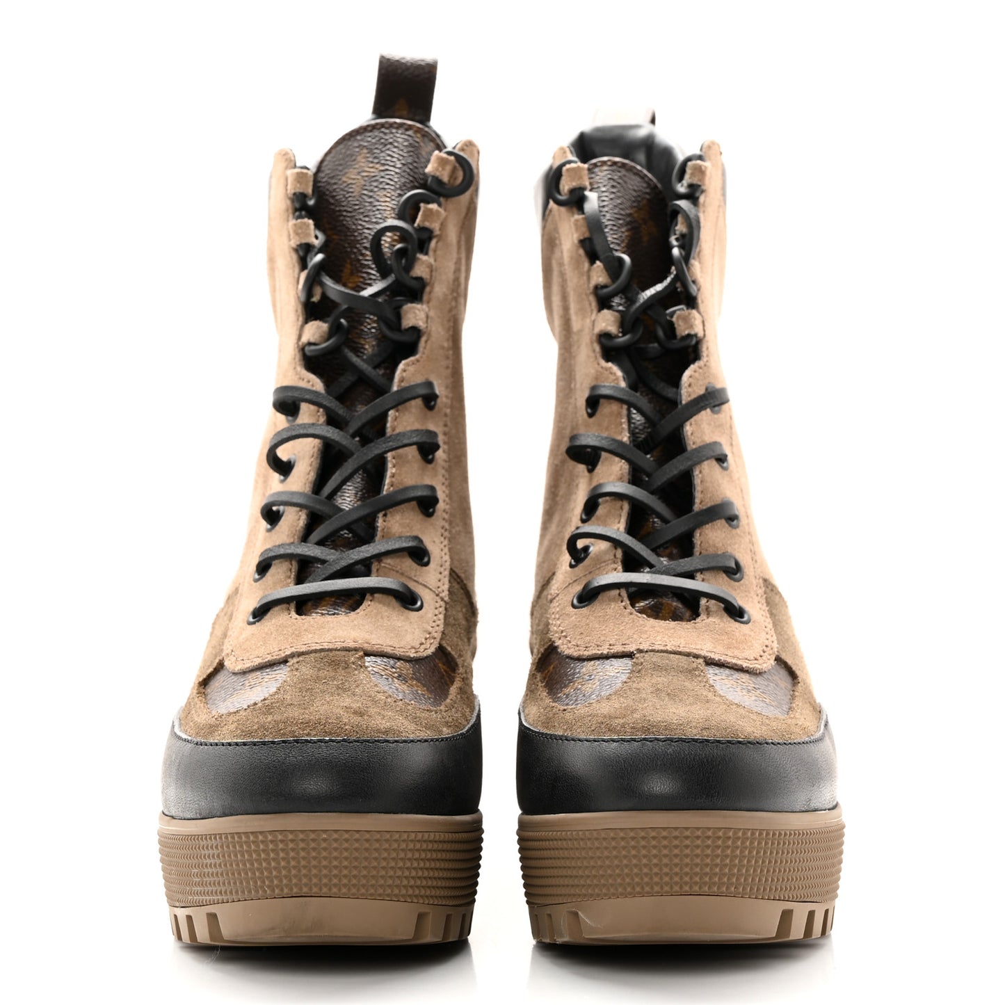 Suede Calfskin Monogram Laureate Platform Desert Boots 39.5 Taupe