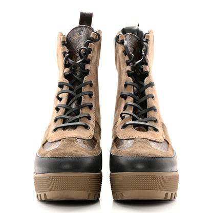Louis Vuitton Suede Calfskin Monogram Laureate Platform Desert Boots 39.5 Taupe 2 of 16