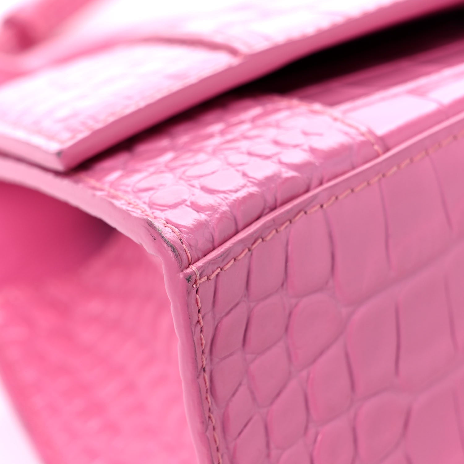 Balenciaga Shiny Calfskin Crocodile Embossed Small Hourglass Top Handle Bag Baby Pink 8 of 11